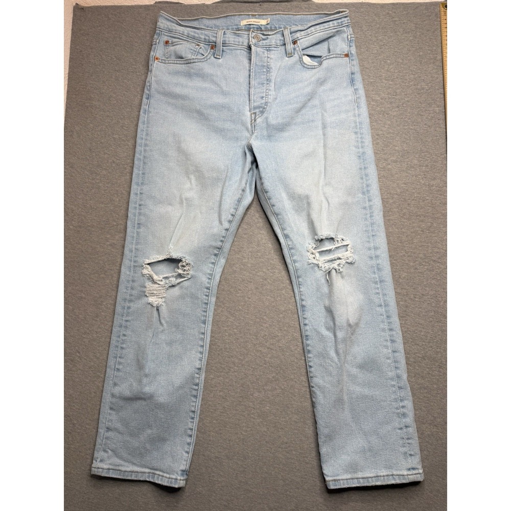 Levis Jeans Womens 32 Blue Wedgie Straight Button Fly High Rise Ripped Denim